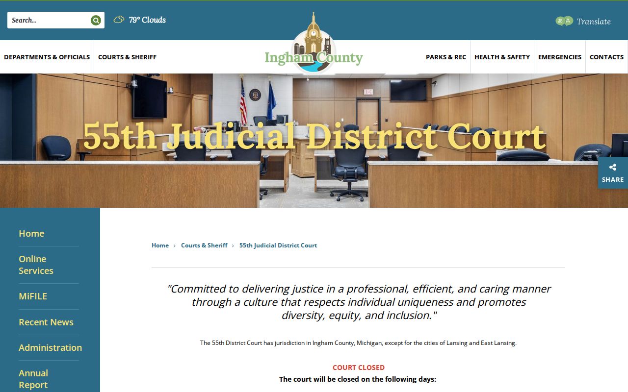 Ingham County criminal case records at 55th District Court
