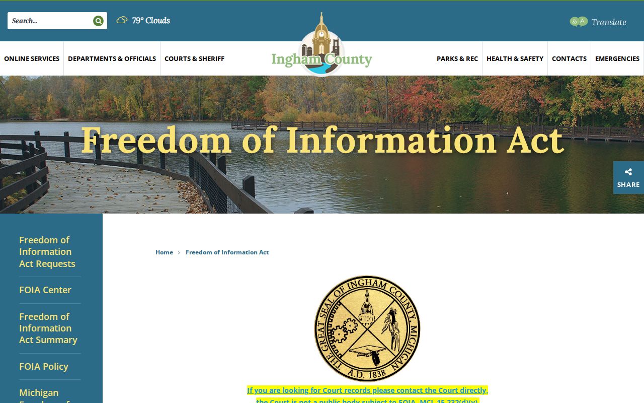 Ingham County criminal records FOIA Center notice