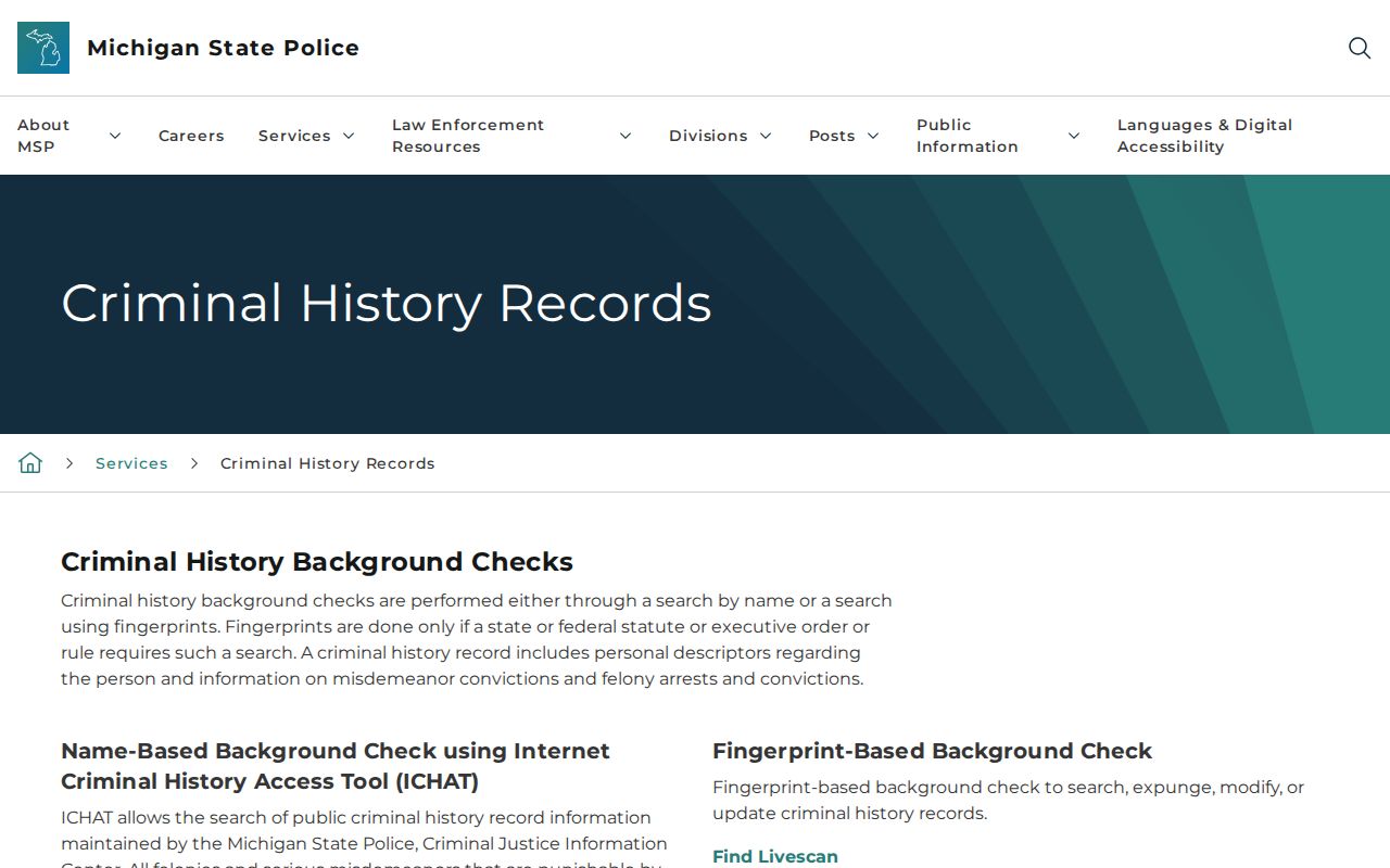 Ingham County criminal history options explained by Michigan State Police